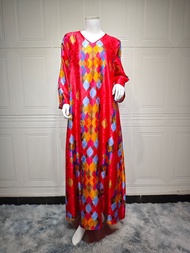 Ramadan Muslim Women Print Maxi Dress Morocco Kaftan Eid Djellaba Dubai Abaya Turkey Arabic Robe Isl