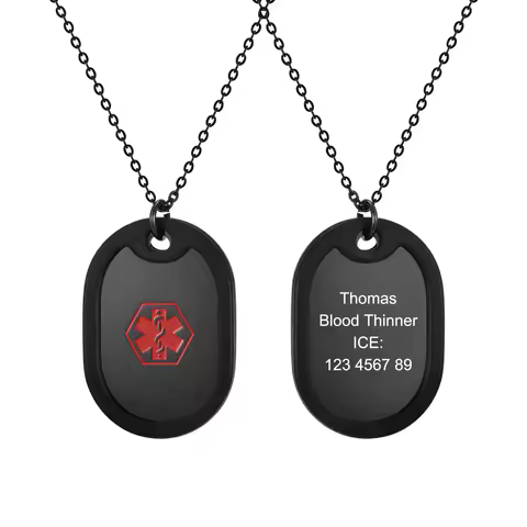 Vnox Free Custom Back Medical Alert ID Dogtag Pendant for Men Women,Emergency Contact Reminder Engra