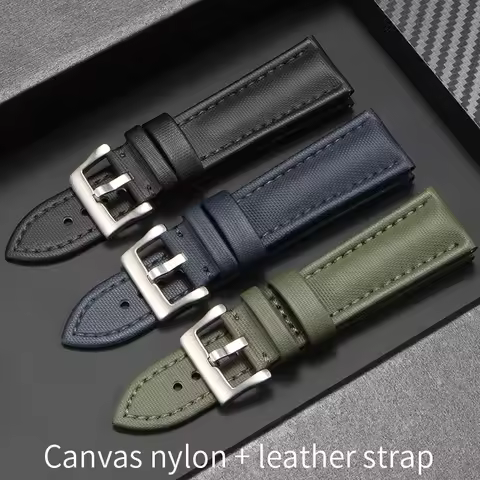 20/22/23mm Canvas nylon + leather watchband for Blancpain FIFTY FATHOMS Swatch Seiko Outdoor sports 
