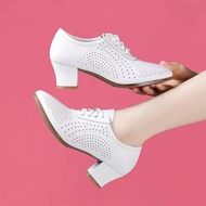 Spring Summer Women's Shoes Mom Comfortable Shoes Women's Middle School High Heel Lace-up Shoes for Square Dance Dance Women's Shoes Casual White Shoes