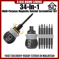 【ABIG】34-In-1 Magnetic Ratchet Screwdriver Multi-Purpose Short Handle Portable Screwdriver