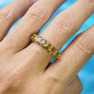 Green Sapphire Ring 92.5% Pure Silver Frame Gold Plated Beautiful And Clean Gems Size 59 Inches 8.5 