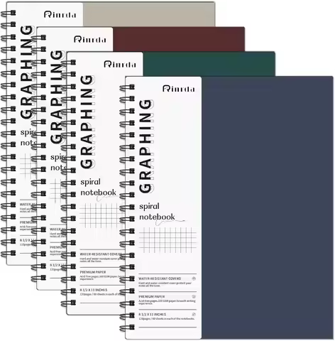 Graph Paper Notebook Spiral 8.5" x 11"-4 Pack Grid Engineering Hardcover Journal 120 Pages