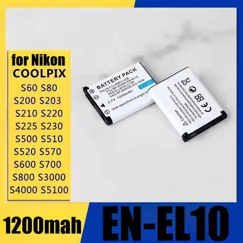 1200mAh High Capacity EN-EL10 Replacement Battery and Charger for Nikon Coolpix S200 S220 S230 2570 