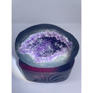 Amethyst Wealth Cave with Calcite and Customised Stand