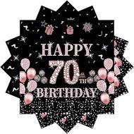 70th Birthday Napkins, Pack of 20 Paper Napkins, 33 x 33 cm, Black Rose Gold Table Decoration for Pa