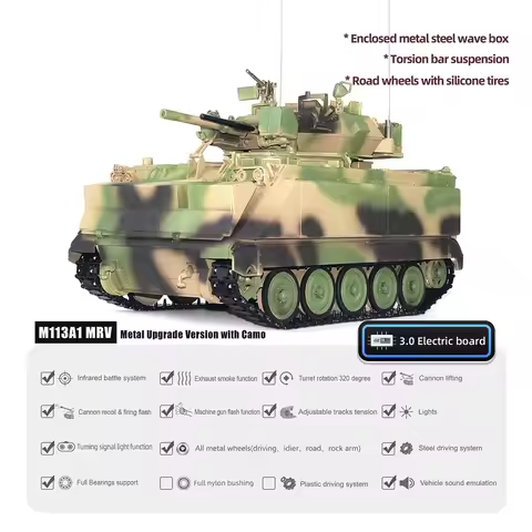 1/16 RC Panzer Tongde Radio Control Tank M2412-A M113A1 MRV Recoil Fire Flashing 320 Turret Rotation