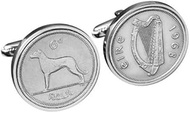 Cufflinks - Rhodium plated - 1958 - Irish Sixpence - 62nd Birthday - Coin Cufflinks