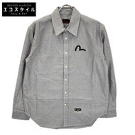 EVISU เสื้อเชิ้ตออกซ์ฟอร์ดแขนยาว ทรง Relax Fit พิมพ์ลาย Seagull สีเทา ไซส์ S (สินค้ามือสอง)