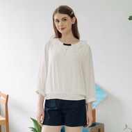 [CUMAR] Lotus Leaf Collar Bow Beaded Neck Top Rice