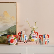 Luxury Geometric Ceramic Vase Dopamine Decor Floral Vase for Living Room Entryway Modern Home Decor 