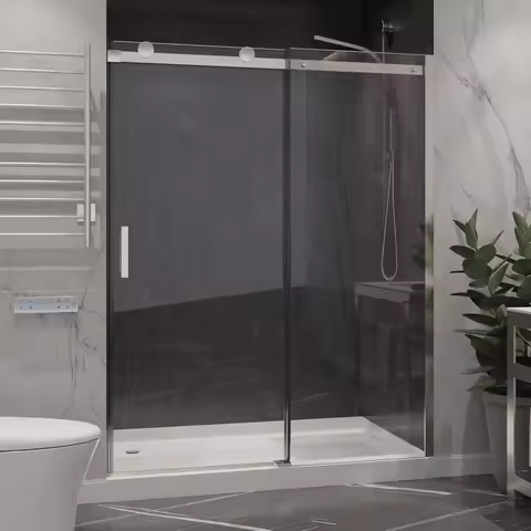 76" x 48" Frameless Shower Door in Brushed Nickel, Rhodes Water Repellent Glass Shower Door