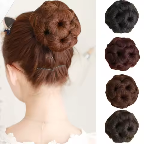 EASTSECRE Synthetic Chignon Donut Clip in ponytail Extensions Nine Flowers Hair Bun High Temperature