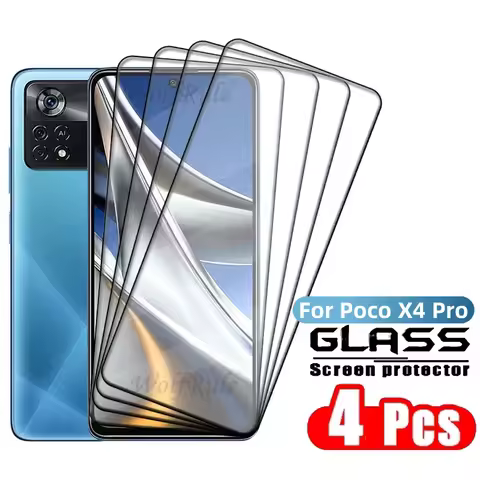 4PCS Full Cover Glass For Poco X4 Pro Glass Xiaomi Poco X4 Pro 5G Tempered Glass Full Glue HD 9H Scr