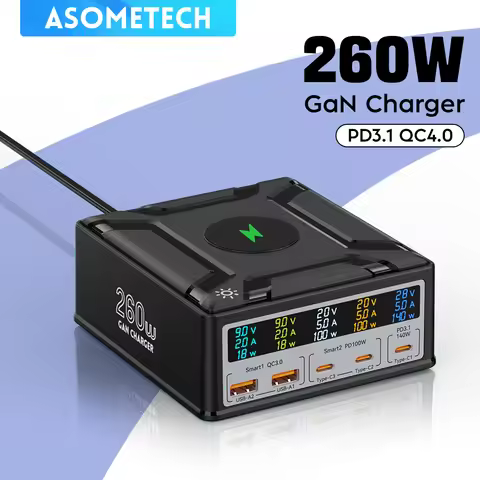 260W USB C GaN Charger QC3.0 PD3.1 140W USB Type C Fast Charger For Macbook Pro Tablet iPhone 14 Sam