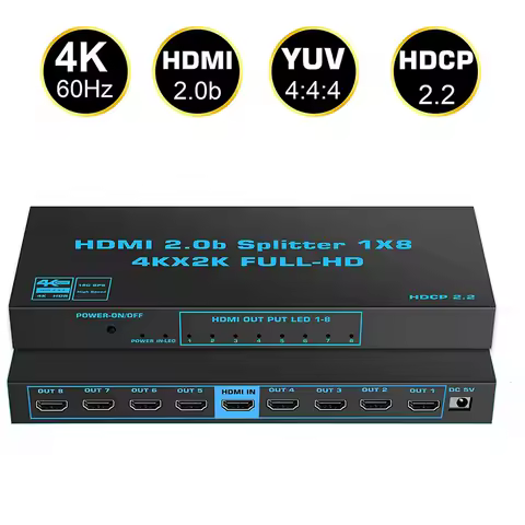 2024 1x8 4K UHD HDMI Splitter 2.0 1x2 HDMI 2.0 Splitter HDCP 2.2 HDR Splitter HDMI 2.0 4K 1x4 HDMI2.