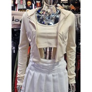 Cream Cropped Zip-Up Hoodie