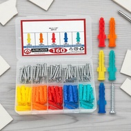 Drywall Anchors & Screws Kit 160pcs, 80pcs Anchors + 80pcs Philips Flat Screws, 5 Color Assortment  