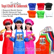 Set of Chef Hats and Children's Aprons with Request Images of Custom Name Embroidery - Chef and Epro