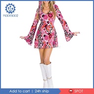 [Koolsoo2] Womens Hippie Costume Set 70s Dress wit Headband Cosplay Fancy Dress M