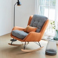 找得 - 包安裝送貨搖椅躺椅帶科技布家用陽台搖搖椅單人沙發椅休閒電腦椅（橙色科技布拼千鳥格 黑腳 包安裝）40006