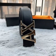 2025 New Style Men's Belt Letter AX Buckle Belt 3.8cm Fashion Plain Weave Lychee Weave Simple 100 xi