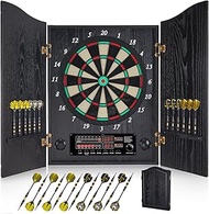 Electronic Dart Board, Decorative Dart Board Cabinet Set for Adults [12*Brass Soft Tip Darts] [Crick