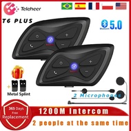 Teleheer T6 PLUS Motorcycle Helmet Bluetooth Headset Intercom 2 Riders 1500M Interphone Music Player