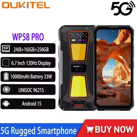 OUKITEL WP58 PRO 5G Rugged Smartphone 6.7“ 120Hz Display 24(8+16)GB+256GB 1000-Lumen Dual Camping Li