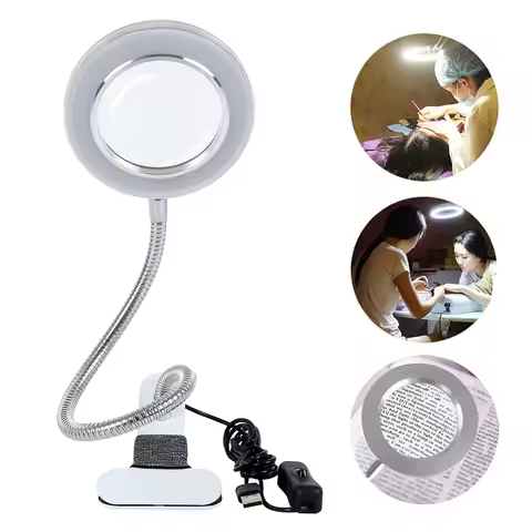 Microblading Tattoo 8X Magnifying Nail Art USB Cold Light Led Non Slip Equipment Clamp Table Glass L