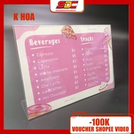 L-shaped Mica Menu Board for Tabletop A4 - A5 - A6. Transparent Menu - Desktop QR code board QR code