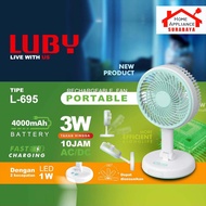 LUBY Mini Portable Fan 6 Inch 3W + Emergency Light 1W 4000 mAh L-695 / L695 - AC DC Lasts Up to 10 H
