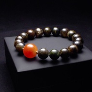 紅兔毛14.9mm 貓眼綠碧璽11+mm  QBR-00124