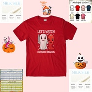Cute Halloween T-Shirt With Ghost And Octopus Print Let's Watch Horror Movies - Perfect For Hallowee