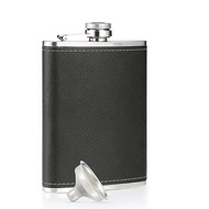 LMETJMA 8 Oz Hip Flask Black Leather Flask Stainless Steel Soft Touch Leather Wrap Flask with 1 Funn