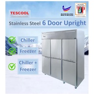 TESCOOL Commercial Stainless Steel 6 Door Chiller Freezer Upright Refrigerated Vertical Cabinet