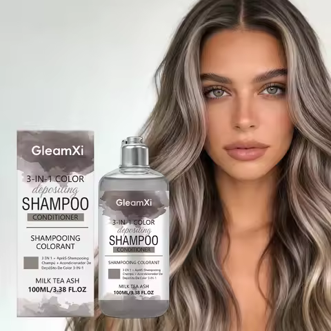Gleamxi 3 in 1 Milk Tea Ash Color Depositing Shampoo Conditioner Temporary Hair Color Toning Semi Pe