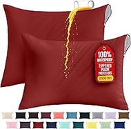 Utopia Bedding Waterproof Pillow Protector Zippered (2 Pack) Queen Red – Bed Bug Pillow Encasement 2