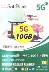 Softbank - Softbank 日本5G 10GB上網卡/數據卡/SIM卡--最後使用2025-7-5