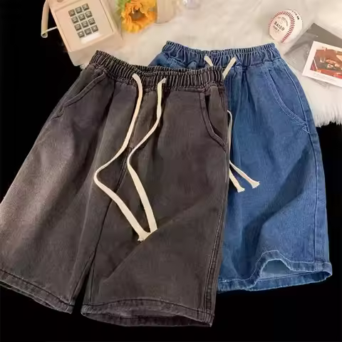 2026 Baggy Jeans Shorts for Men Casual Loose Fit Wide Leg Denim Jorts Y2K Vintage Hip Hop Skateboard