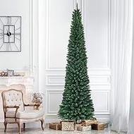ANSACA 5ft/6ft/7ft/8ft/9ft Artificial Pencil Christmas Tree, Unlit Hinged Slim Skinny Tree with 220/400/700/1000/1500 Branch Tips and Metal Stand, 9FT Holiday Xmas Tree Indoor Outdoor