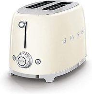 Smeg TSF01CRUK Retro 2 Slice Toaster, 6 Browning Levels, Extra-Wide Bread Slots, Defrost and Reheat Functions, Removable Crumb Tray, 950 W, Cream