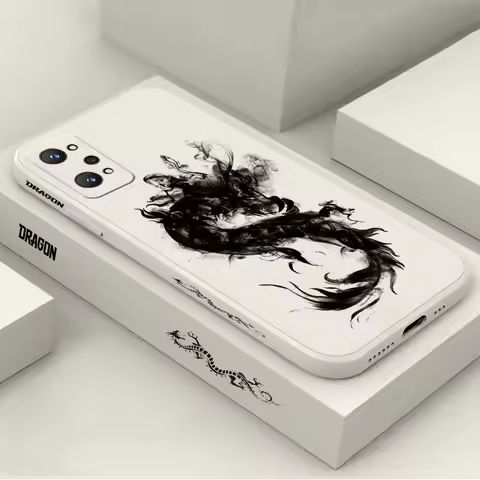 Black Ink Brush Painting Dragon Case For Realme GT Neo 2 3 5 2T C21 C21Y C15 10 8 8I 7 7I 6 5 V25 V1