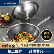 HY-# Honeycomb304Stainless Steel Wok Household Multi-Style Flat Frying Pan Three-Layer Steel Double-Ear Frying Pan Non-S
