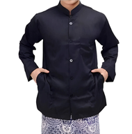 Baju Koko Dewasa Model Haibah Saku Samping Lengan Panjang Dewasa Warna Hitam Polos Murah Berkualitas