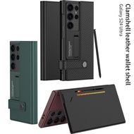 Fashion Simple Wallet Bracket Phone Case For Samsung S25 Ultra S24 S23 Card Slot Leather Protection 