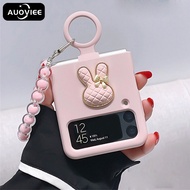 AUOVIEE เกาหลีน่ารัก3D Rhombus กระต่ายแหวนกระต่าย Solid Case พร้อมลูกปัดสำหรับ Samsung Galaxy Z Flip