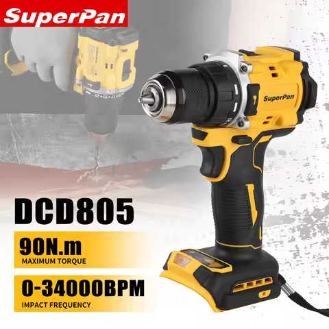 20V 6.0Ah Long Battery Life | SuperPan DCD805 Brushless Drill, 90N.m High Torque 21+1 Gear 0-2000r/m