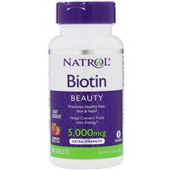 Natrol Biotin Strawberry 5000 mcg Healthy- HairNailSkin-90 Tablets