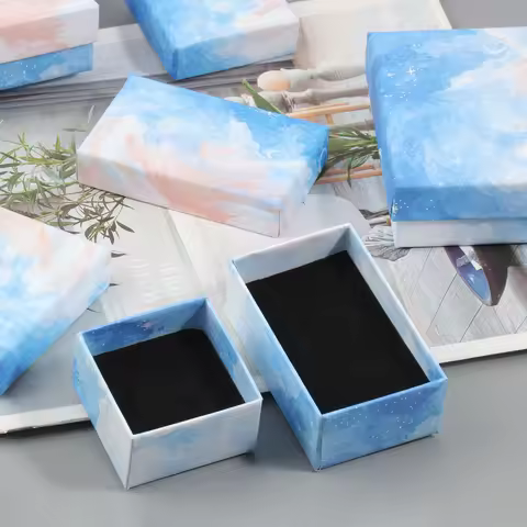 1pcs Blue Sky Gift Box Kraft Paper Display Couple Gift Box Gift Bags for Valentine's Day Earring Nec